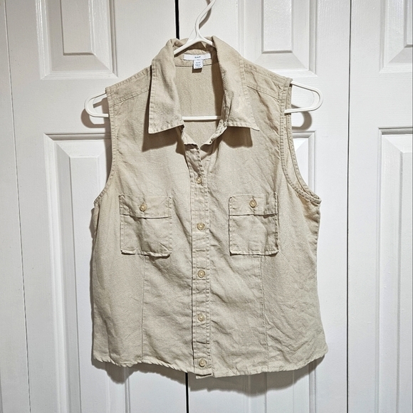 GAP 100% Linen Sleeveless Button-Up Top Beige Size Medium - Picture 1 of 5
